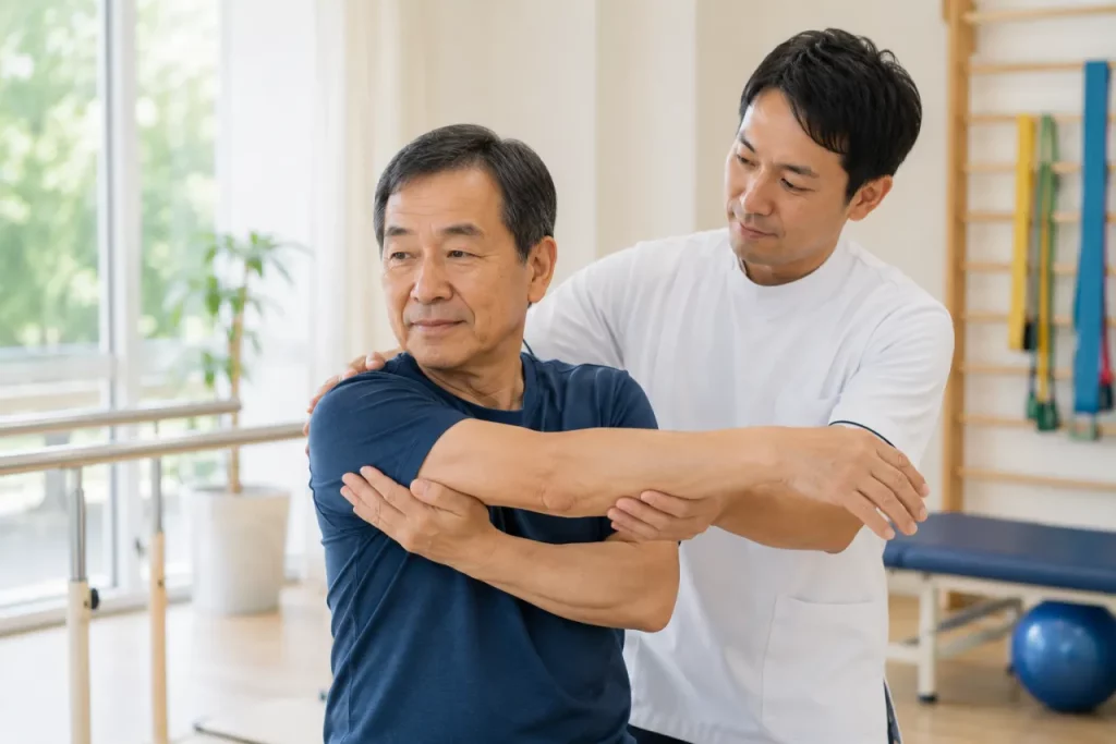 物理治療師指導長者做伸展運動