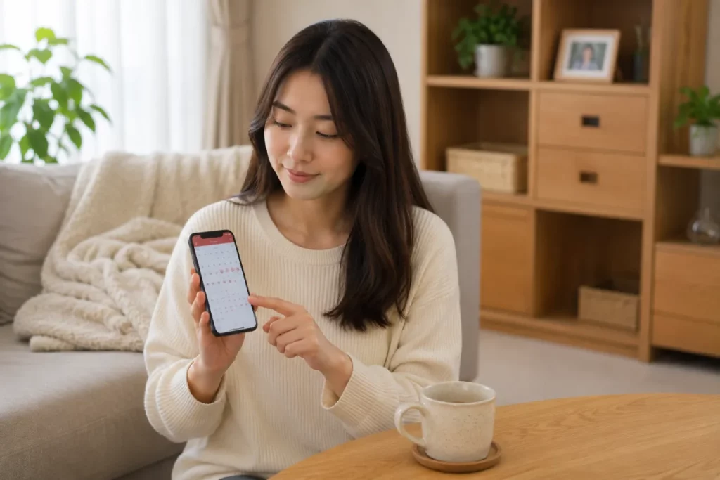 女性在家用手機記錄月經週期