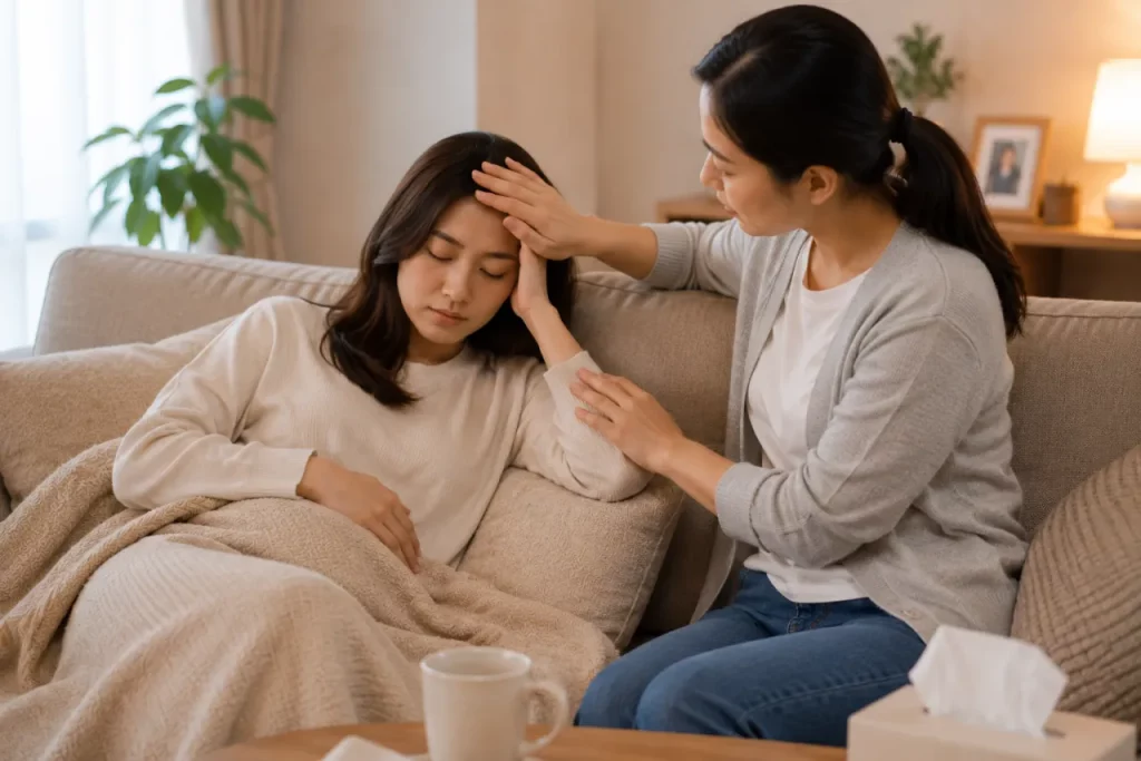 經痛不適時家人在旁關心陪伴