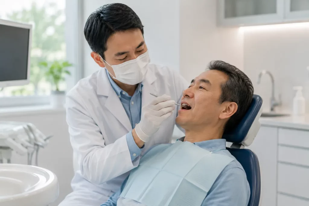 牙醫在診間為患者檢查牙齒