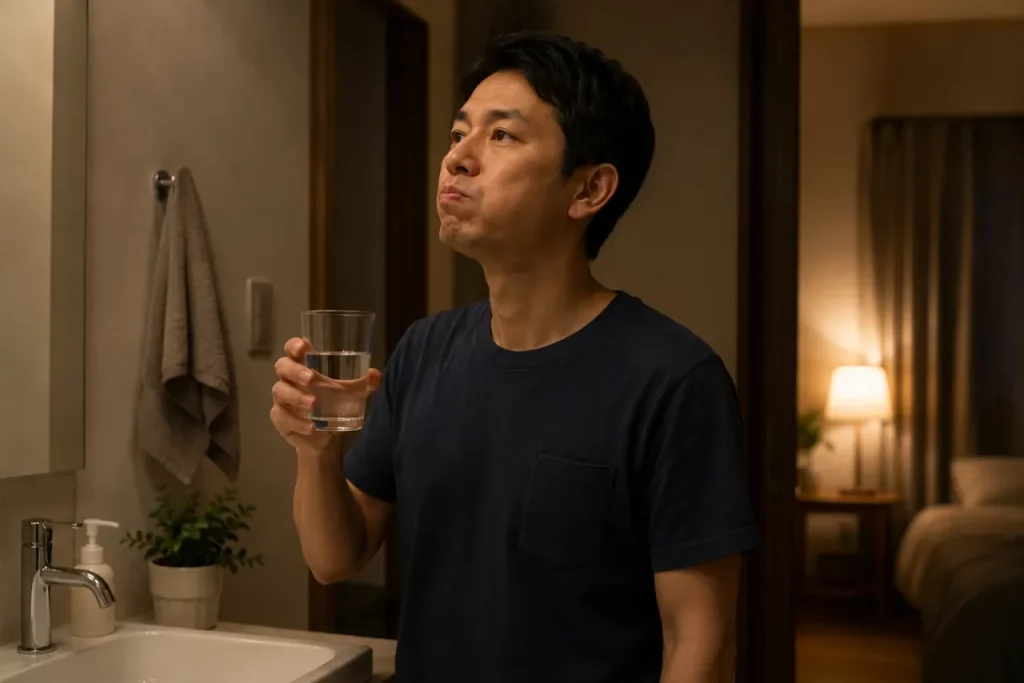 夜間在家用溫水漱口緩解